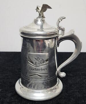 Budweiser Shirley Willamsburg Virginia Pewter Beer Stein w Lid Handmade